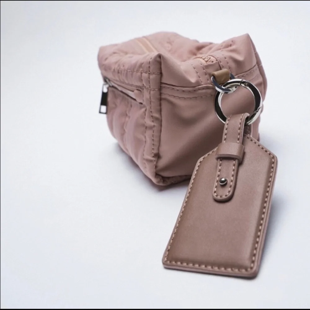Zara Nylon Toiletry Bag w/ Topstitching Pink
